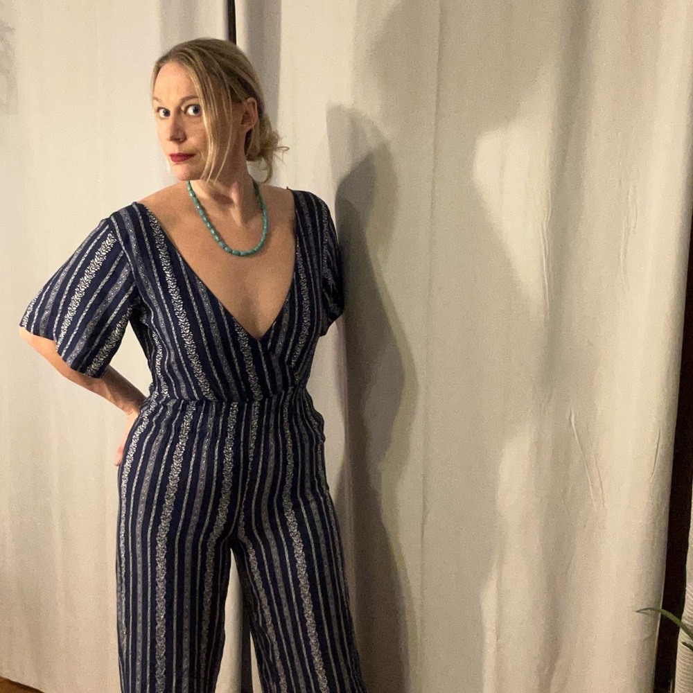 Derek heart navy blue and white jumpsuit